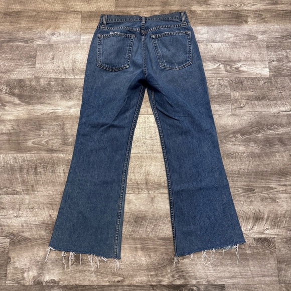 Reformation Lace Up Flare Medium Wash Distressed Raw Hem Jeans Womens Sz. 25 - Picture 2 of 9